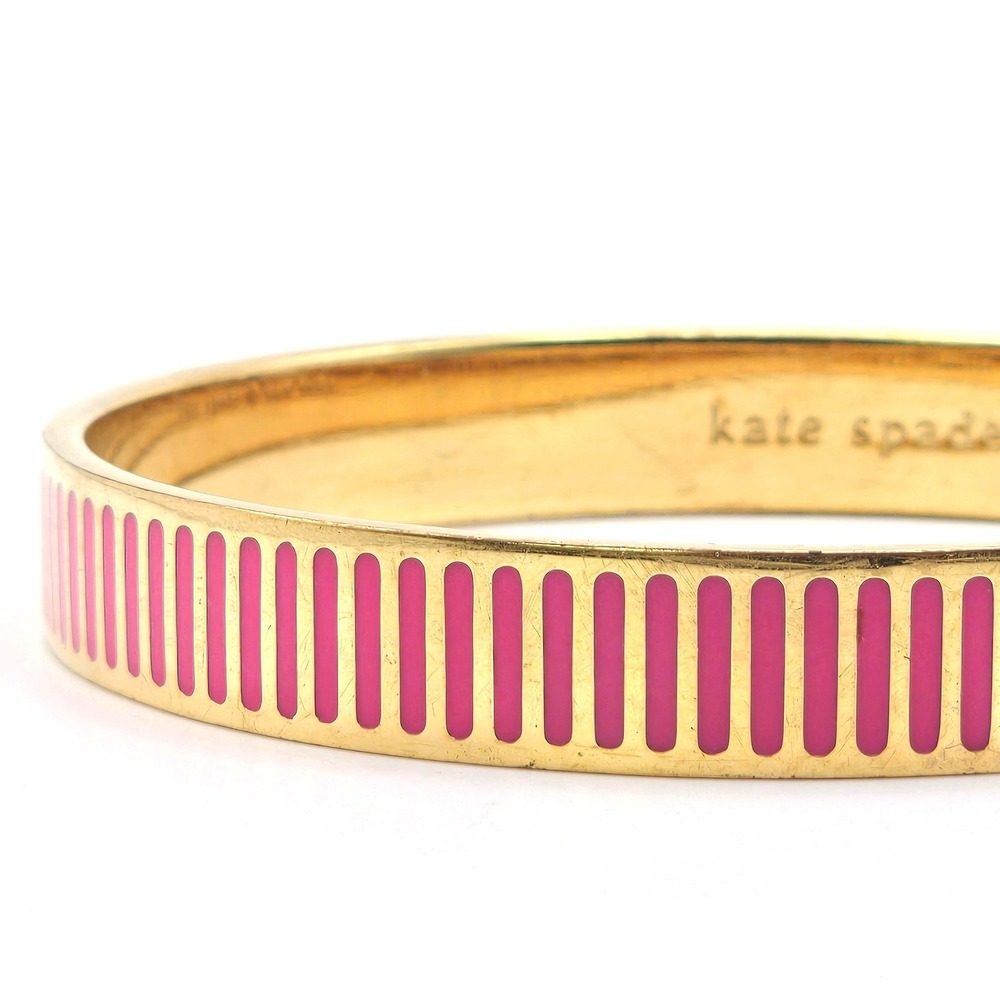 Kate Spade New York Come Full Circle Bangle Bracelet Gold Pink Striped Enamel - Picture 1 of 5